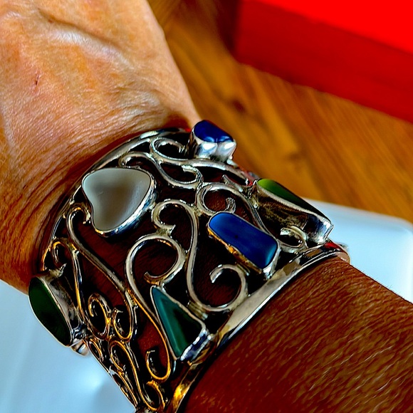 AuthenticCharles AlbertSterlingSilverCuffmulticolorSeaGlassContemporaryStunnig🔥 - Picture 10 of 12